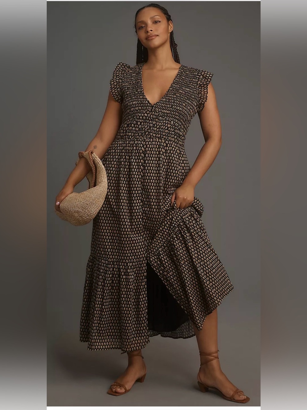 Anthropologie Peregrine Maxi Dress with Cream Dot Print